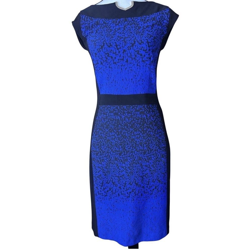 Joseph Ribkoff Blue Black Sheath Dress Structured Bodycon Career Chic Sz 4 - Picture 2 of 10